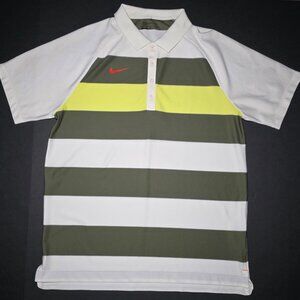 Nike Golf Dri Fit Mens White Brown Yellow Striped Short Sleeve Polo Size XL